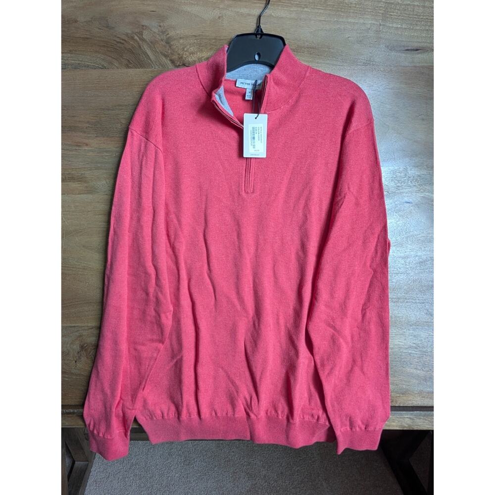 Peter Millar Crown Sweatshirt Mens M Coral Red Long Sleeve 1/4 Zip MS23S25 NWT